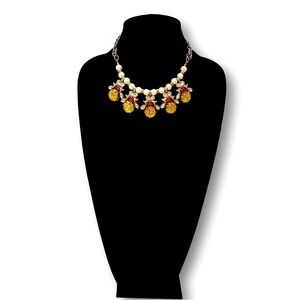 LEE ANGEL for NEIMAN MARCUS Glistening Gold Glitter & Ruby Pearl Bib Nec…